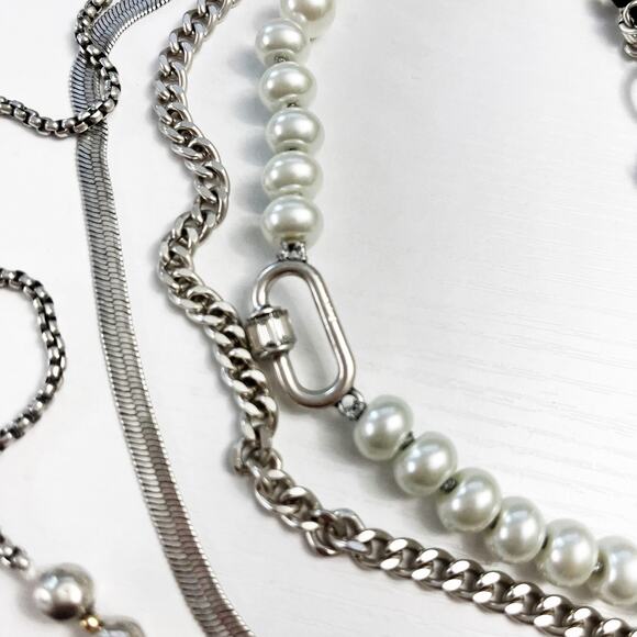 NEW Chico's Silver Chain & Faux Pearl Convertible Layered Necklace - Picture 7 of 8